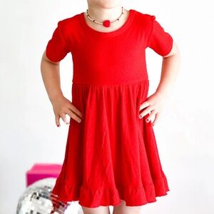 Dream Big Little Co Bamboo Red Rib Dream Ruffle Dress size 7/8